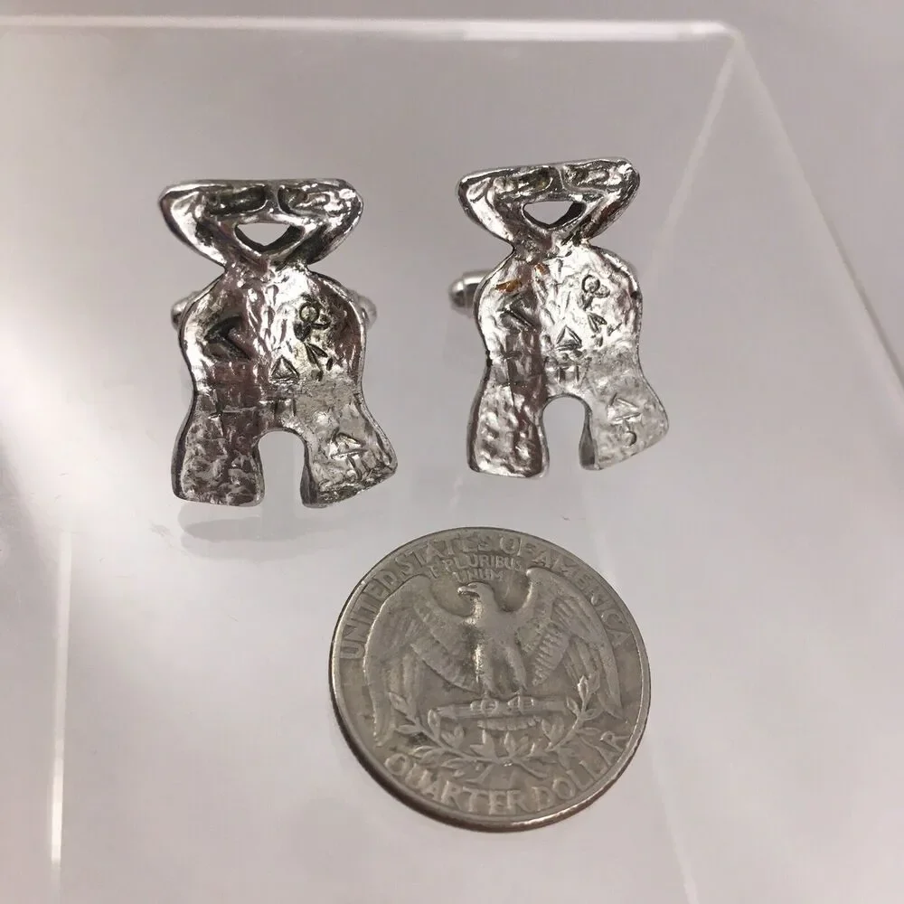 Alien Humanoid Human Figure Cufflinks Silver Tone Southwestern VTG Shields J4